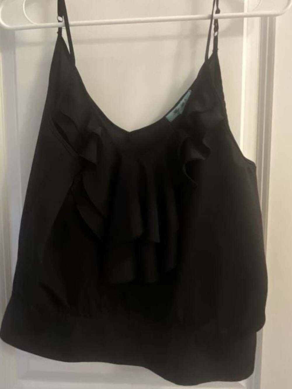 The Arte by Zenana Women's Black Sleeveless Ruffle Front Cami Tank Top